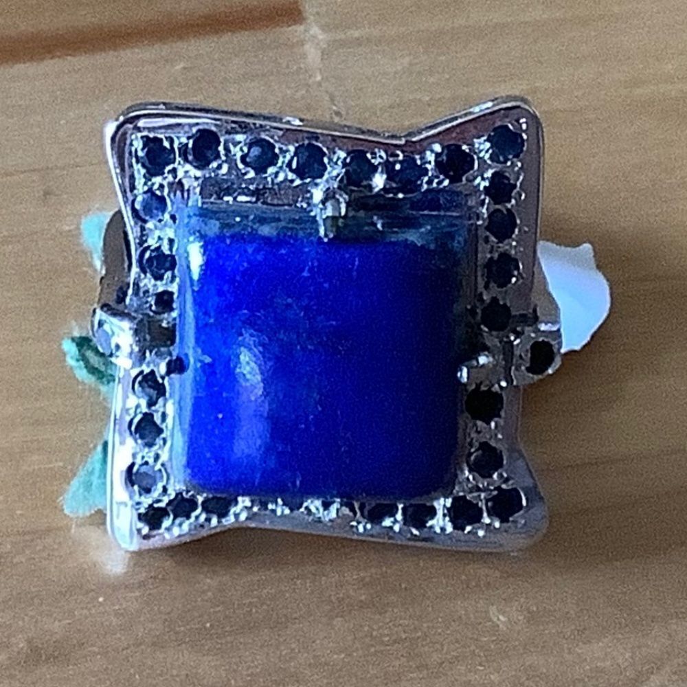NWOT sterling SILVER 925 LAPIS SURROUNDED BLUE SAPPHIRE STONES RING SIZE US